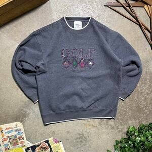 Vintage 90s Golf Embroidered Crewneck Mens Large Gray Purple Boxy Sweatshirt